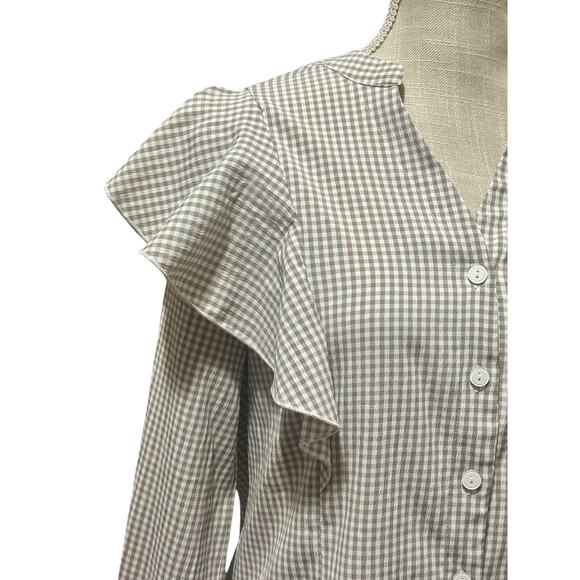 Apple Boulevard Ruffle Button-Up Top Size Large - Picture 3 of 5